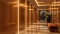 Luxurious Modern Hotel Corridor with Warm Lighting and Elegant Decor, Liminal Royalty Free Stock Photo