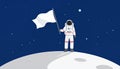 Astronaut in space suit standing on moon with flag. Space walk on lunar surface. Flat lay Royalty Free Stock Photo