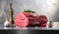 Raw meat on the kitchen table on a metallic background in a composition with cooking Royalty Free Stock Photo