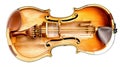 Interior View of a Classic Wooden Acoustic Violin with Strings and F-Holes Royalty Free Stock Photo