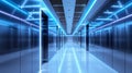 Futuristic Data Center with Neon Blue. Royalty Free Stock Photo