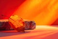 Autumn Leaf on Stone with Warm Orange Sunlight and Minimal Still Life Composition â AI-Generated Royalty Free Stock Photo