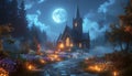 Mystical Gothic Church in a Moonlit Enchanted Forest Royalty Free Stock Photo
