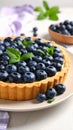 Delicious blueberry tart on plate, closeup Royalty Free Stock Photo