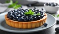 Delicious blueberry tart on plate, closeup Royalty Free Stock Photo