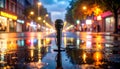 Rainy Night Street Performance: Microphone on Wet Pavement Royalty Free Stock Photo