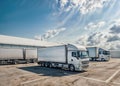 Logistics warehouse area, freight transport trucks , Generated image Royalty Free Stock Photo