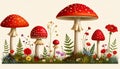 Red Fly Agaric Mushroom and Poisonous Forest Toadstool Vector Set Royalty Free Stock Photo
