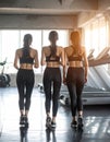 Three pretty girls workout in the gym, Rear View Royalty Free Stock Photo