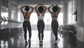 Three pretty girls workout in the gym, Rear View Royalty Free Stock Photo