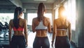 Three pretty girls workout in the gym, Rear View Royalty Free Stock Photo