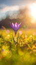 isolated crocus flower in a grass field as the first sign of spring Royalty Free Stock Photo