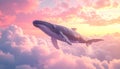 Glide gracefully among the clouds under a pink sunset sky. Royalty Free Stock Photo