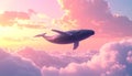 Glide gracefully among the clouds under a pink sunset sky. Royalty Free Stock Photo