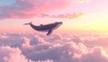 Glide gracefully among the clouds under a pink sunset sky. Royalty Free Stock Photo