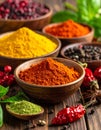 Spices and herbs in bowls. Food and cuisine ingredients Royalty Free Stock Photo