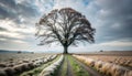 Solitary Tree on a Winding Path in a Winter Field Royalty Free Stock Photo