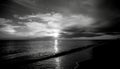 Dramatic Black and White Sunset Over the Ocean Royalty Free Stock Photo
