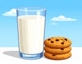 Breakfast. Vector illustration. Glass of milk and cookies Royalty Free Stock Photo