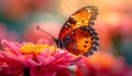 Close up view of Orange Lacewing butterfly on cockscomb flower Royalty Free Stock Photo