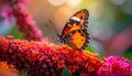 Close up view of Orange Lacewing butterfly on cockscomb flower Royalty Free Stock Photo