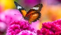 Close up view of Orange Lacewing butterfly on cockscomb flower Royalty Free Stock Photo