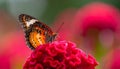 Close up view of Orange Lacewing butterfly on cockscomb flower Royalty Free Stock Photo