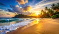 Tropical beach paradise - beautiful sunset on the ocean, Sri Lanka, travel destination Royalty Free Stock Photo