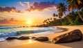 Tropical beach paradise - beautiful sunset on the ocean, Sri Lanka, travel destination Royalty Free Stock Photo
