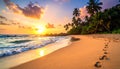 Tropical beach paradise - beautiful sunset on the ocean, Sri Lanka, travel destination Royalty Free Stock Photo