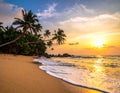 Tropical beach paradise - beautiful sunset on the ocean, Sri Lanka, travel destination Royalty Free Stock Photo