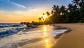 Tropical beach paradise - beautiful sunset on the ocean, Sri Lanka, travel destination Royalty Free Stock Photo