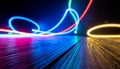 Dynamic Neon Light Trails on Reflective Surface Royalty Free Stock Photo