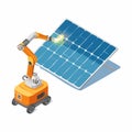 Isometric vector automated robot cleaning solar photovoltaic panels for renewable energy maintenance technology concept Royalty Free Stock Photo