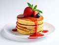 Delicious Pancake Cake on a White Plate with Fruit Sauce Royalty Free Stock Photo