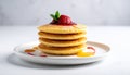 Delicious Pancake Cake on a White Plate with Fruit Sauce Royalty Free Stock Photo