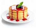 Delicious Pancake Cake on a White Plate with Fruit Sauce Royalty Free Stock Photo
