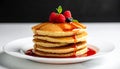 Delicious Pancake Cake on a White Plate with Fruit Sauce Royalty Free Stock Photo