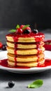 Delicious Pancake Cake on a White Plate with Fruit Sauce Royalty Free Stock Photo