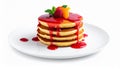 Delicious Pancake Cake on a White Plate with Fruit Sauce Royalty Free Stock Photo