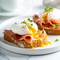 Toast with ham, mustard and poached egg Royalty Free Stock Photo