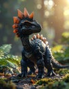 A Toy Dinosaur with a Black Skin Tone and a Spiky Back Royalty Free Stock Photo