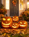 Jack-o\'-lanterns carved from pumpkins as an outdoor decoration for Halloween Royalty Free Stock Photo