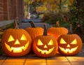 Jack-o\'-lanterns carved from pumpkins as an outdoor decoration for Halloween Royalty Free Stock Photo