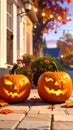 Jack-o\'-lanterns carved from pumpkins as an outdoor decoration for Halloween Royalty Free Stock Photo