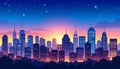 Night City Skyline. Cityscape Background, Beautiful night sky with red sunset over Royalty Free Stock Photo