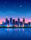 Night City Skyline. Cityscape Background, Beautiful night sky with red sunset over Royalty Free Stock Photo