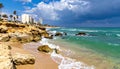 Shore of the Mediterranean Sea at the end of the bathing season in northern Israel Royalty Free Stock Photo