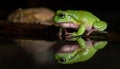 Dumpy frog reflections in water, Tree frog Royalty Free Stock Photo
