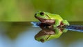 Dumpy frog reflections in water, Tree frog Royalty Free Stock Photo